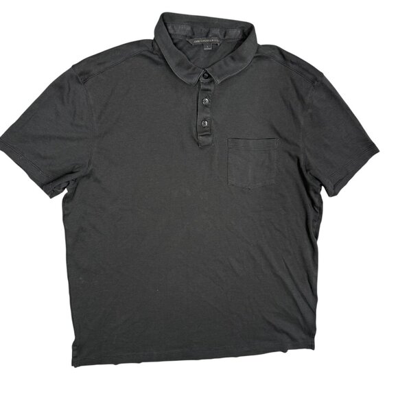 John Varvatos USA Polo Shirt Short Sleeve 100% Cotton Stretch Black Large - Picture 1 of 9